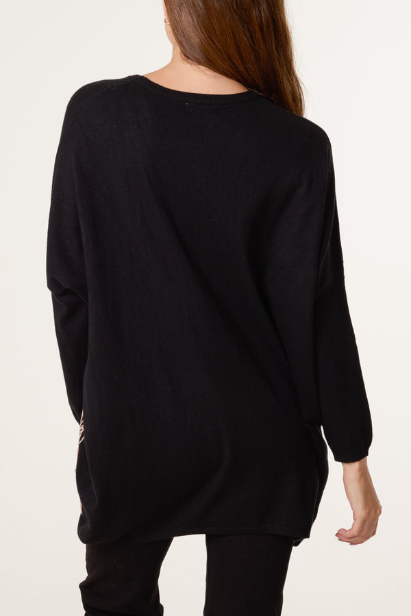 Qed London Sequin & Flower Embroidered Knit Jumper