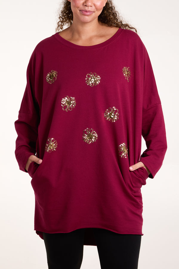 Qed London Sequin Flowers Long Sleeve Sweatshirt
