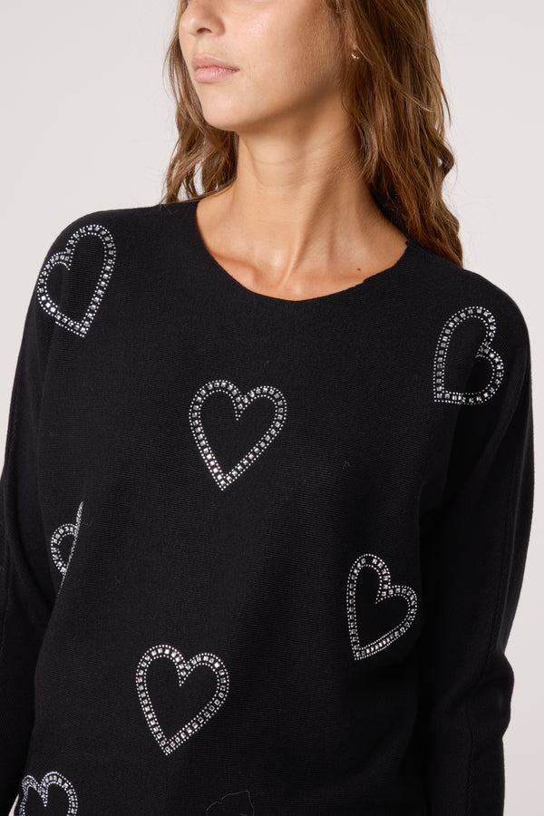 Qed London Sequin Heart Fine Knit Jumper