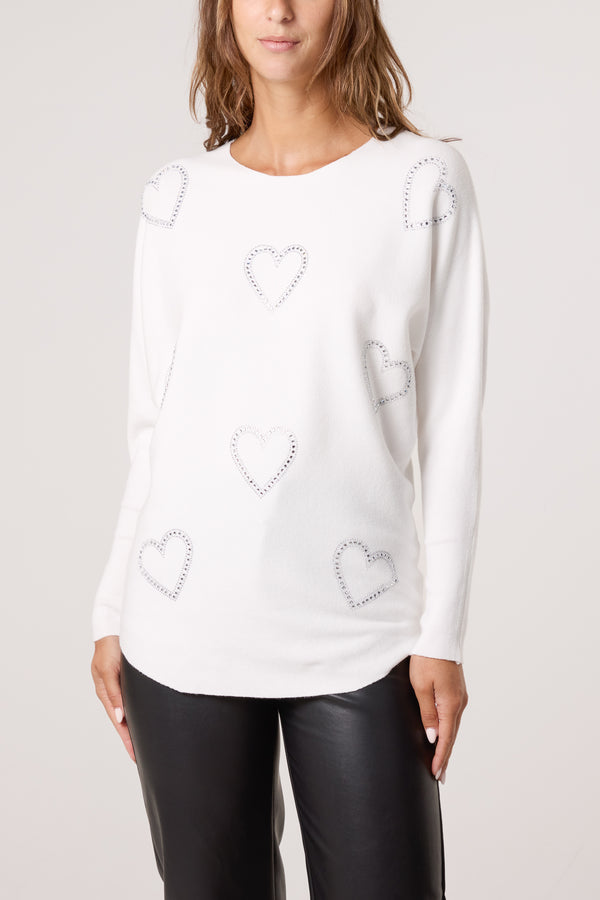 Qed London Sequin Heart Fine Knit Jumper