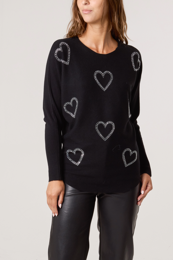 qed london Sequin Heart Fine Knit Jumper