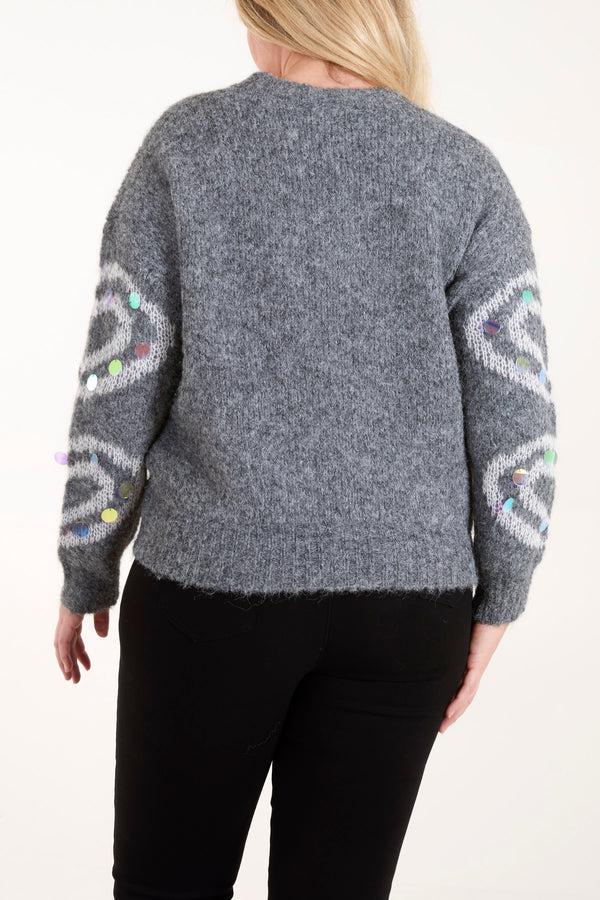 Qed London Sequin Heart Knit Jumper