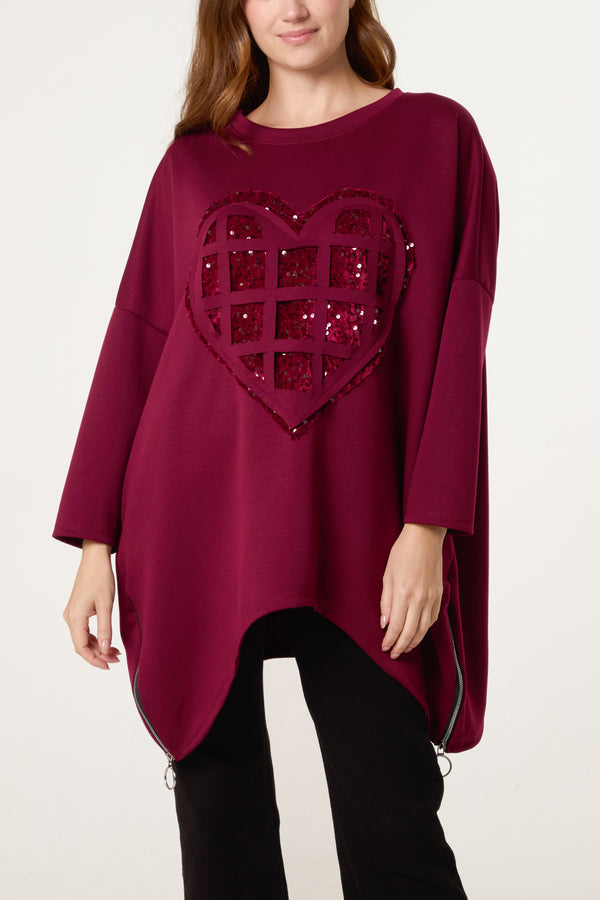 qed london Sequin Heart Soft Touch Sweatshirt