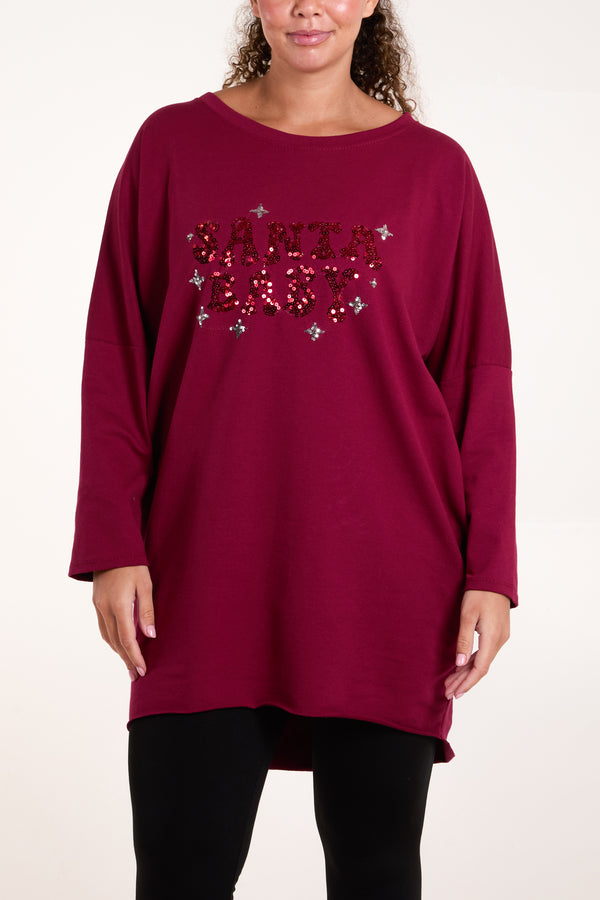 qed london Sequin "Santa Baby" Oversized Sweatshirt