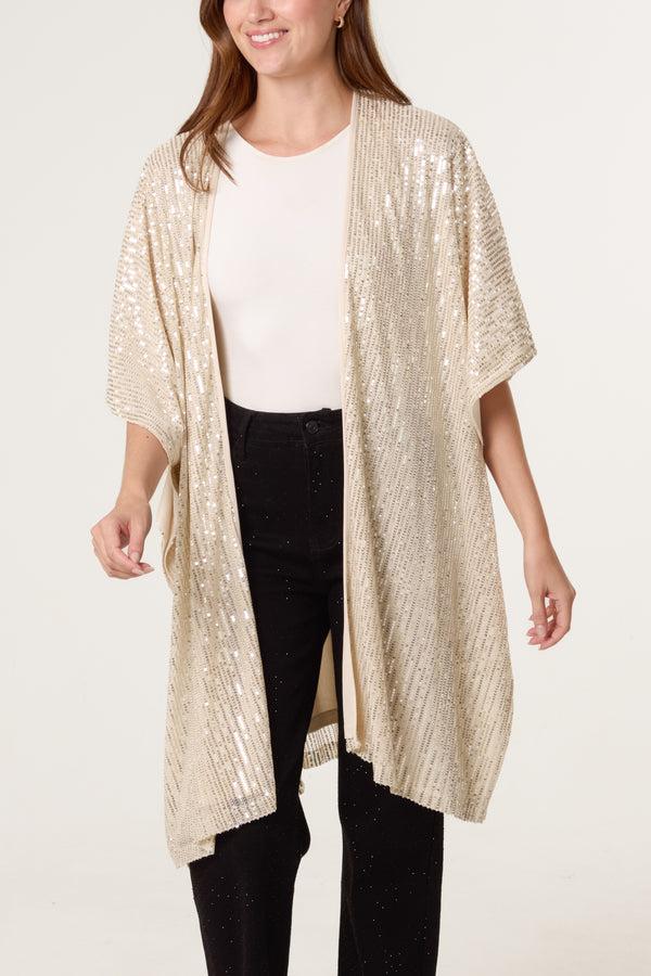 qed london Sequin Short Sleeve Kimono