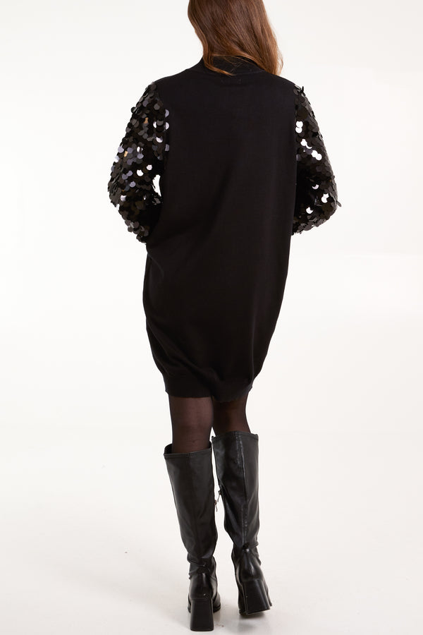 Qed London Sequin Sleeve Turtle Neck Jumper Dress