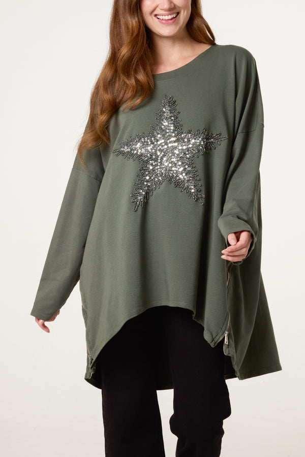 Qed London Sequin Star Cotton Blend Sweat Top