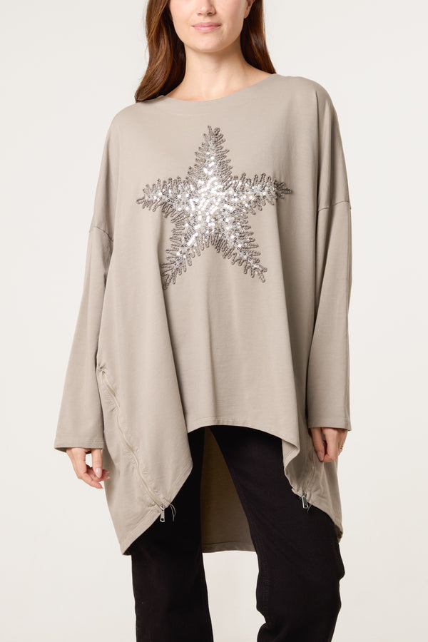 qed london Sequin Star Cotton Blend Sweat Top