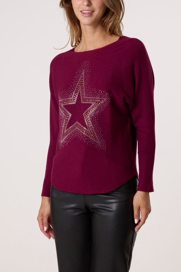 Qed London Sequin Star Fine Knit Jumper