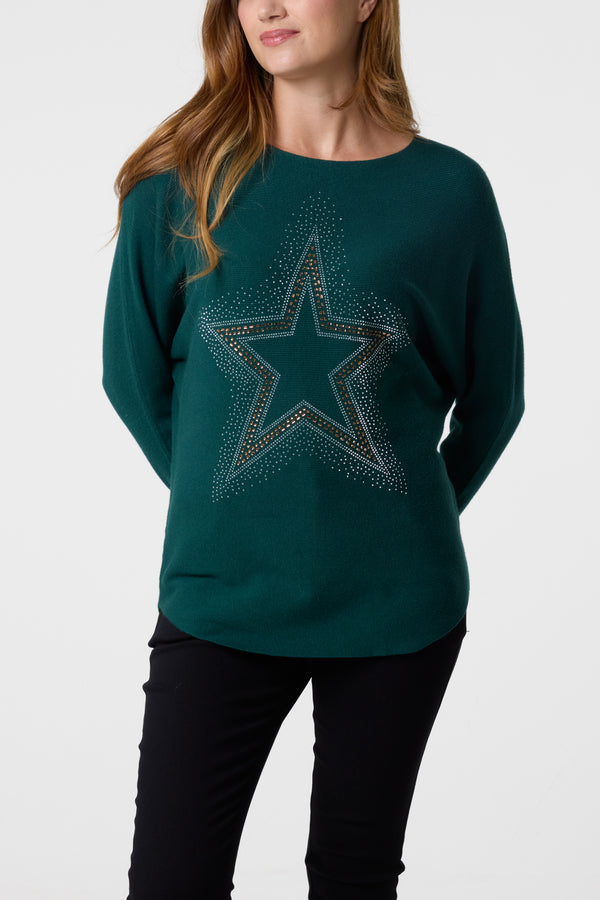 Qed London Sequin Star Fine Knit Jumper