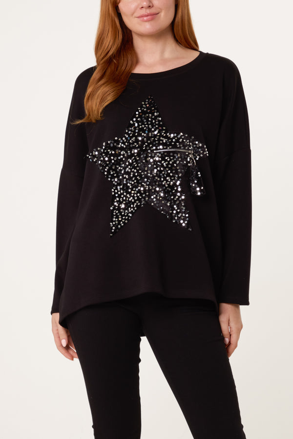 Qed London Sequin Star Soft Touch Sweatshirt