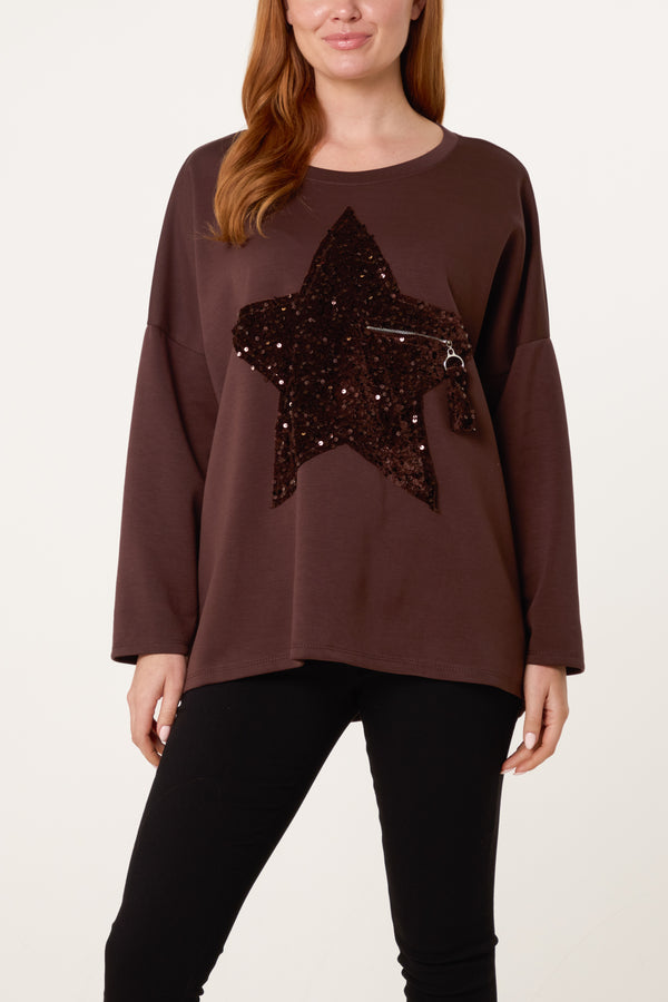 qed london Sequin Star Soft Touch Sweatshirt