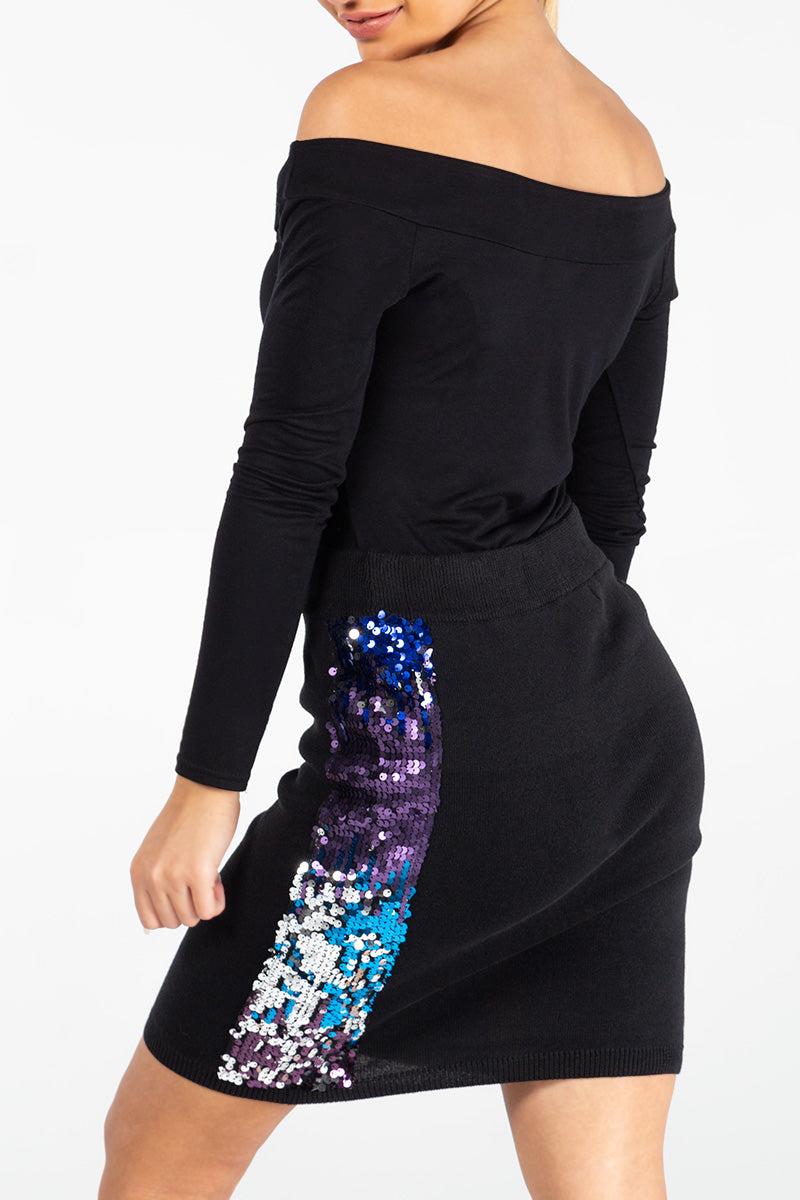 qed london Sequin Striped Mini Skirt