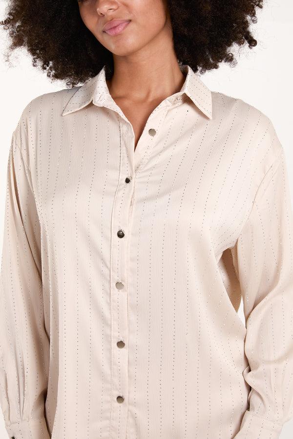 Qed London Sequin Striped Shirt & Wide Trouser Set