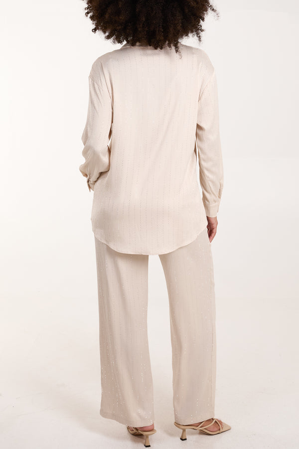 Qed London Sequin Striped Shirt & Wide Trouser Set