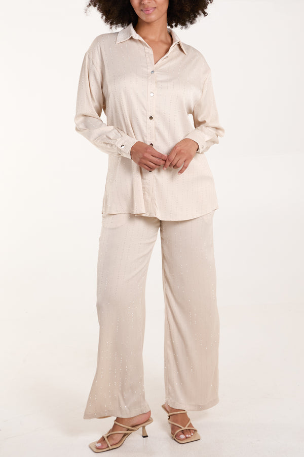 qed london Sequin Striped Shirt & Wide Trouser Set