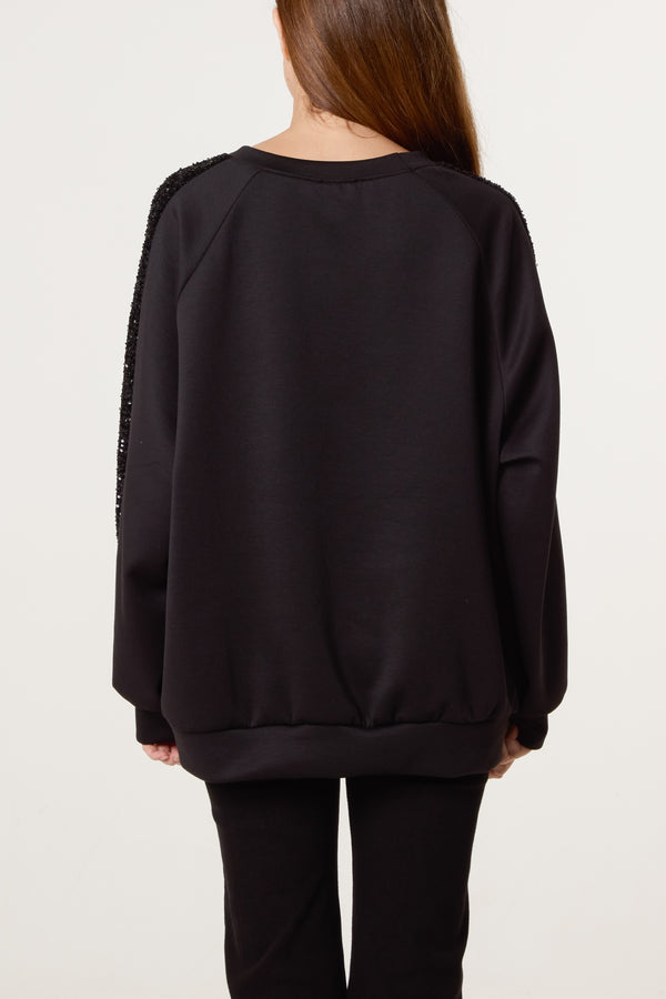 Qed London Sequin Trim Sleeve Sweatshirt