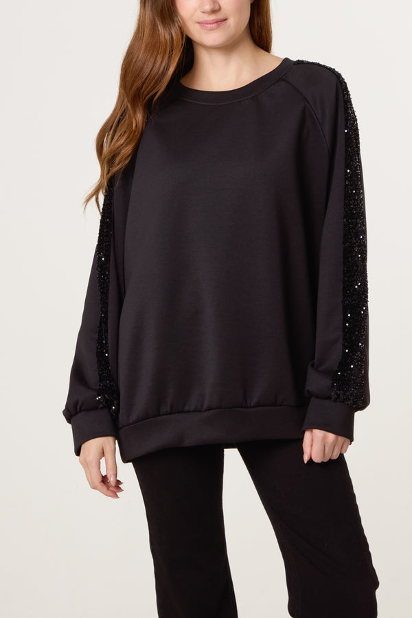 qed london Sequin Trim Sleeve Sweatshirt