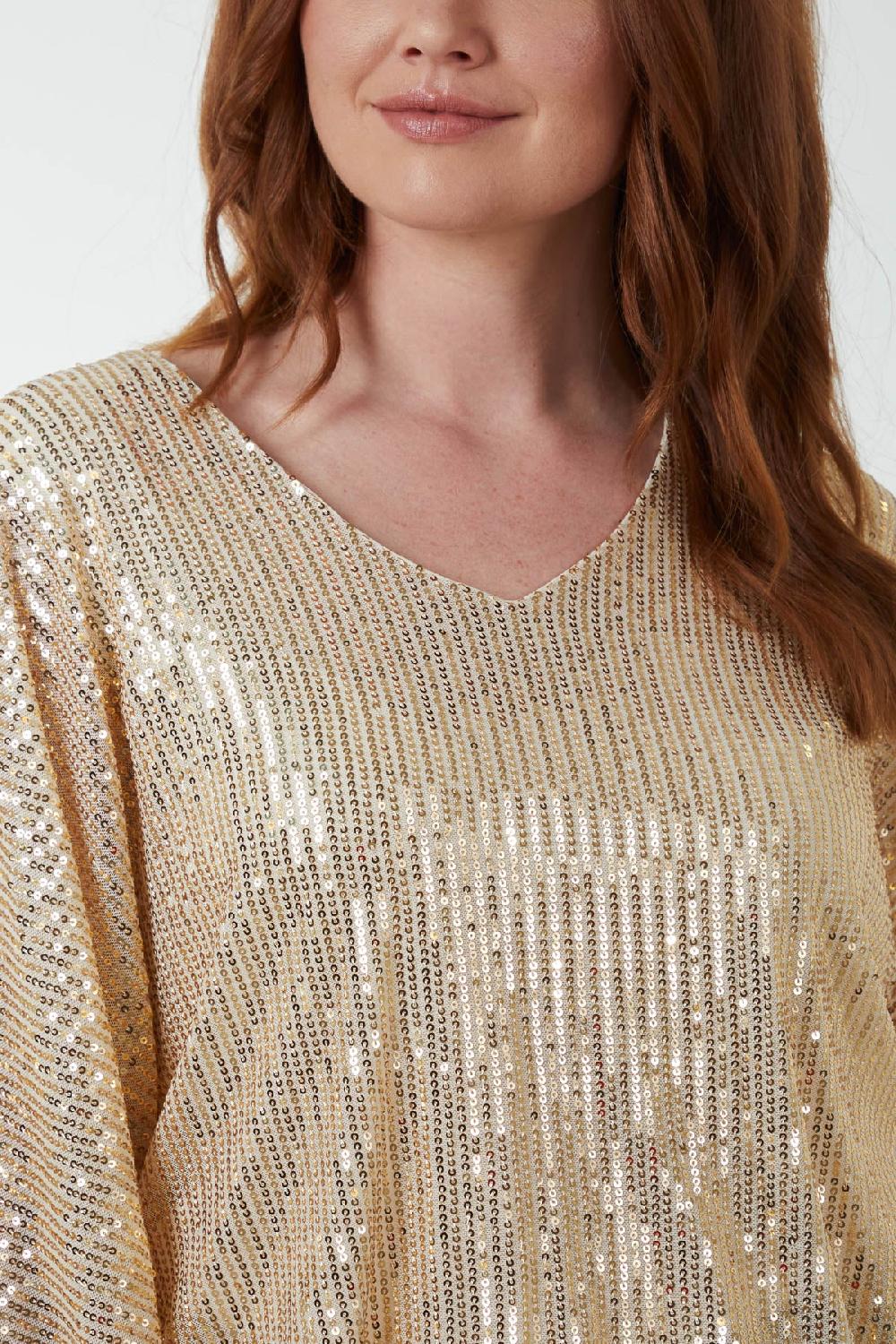 Qed London Sequin V-Neck Batwing Blouse