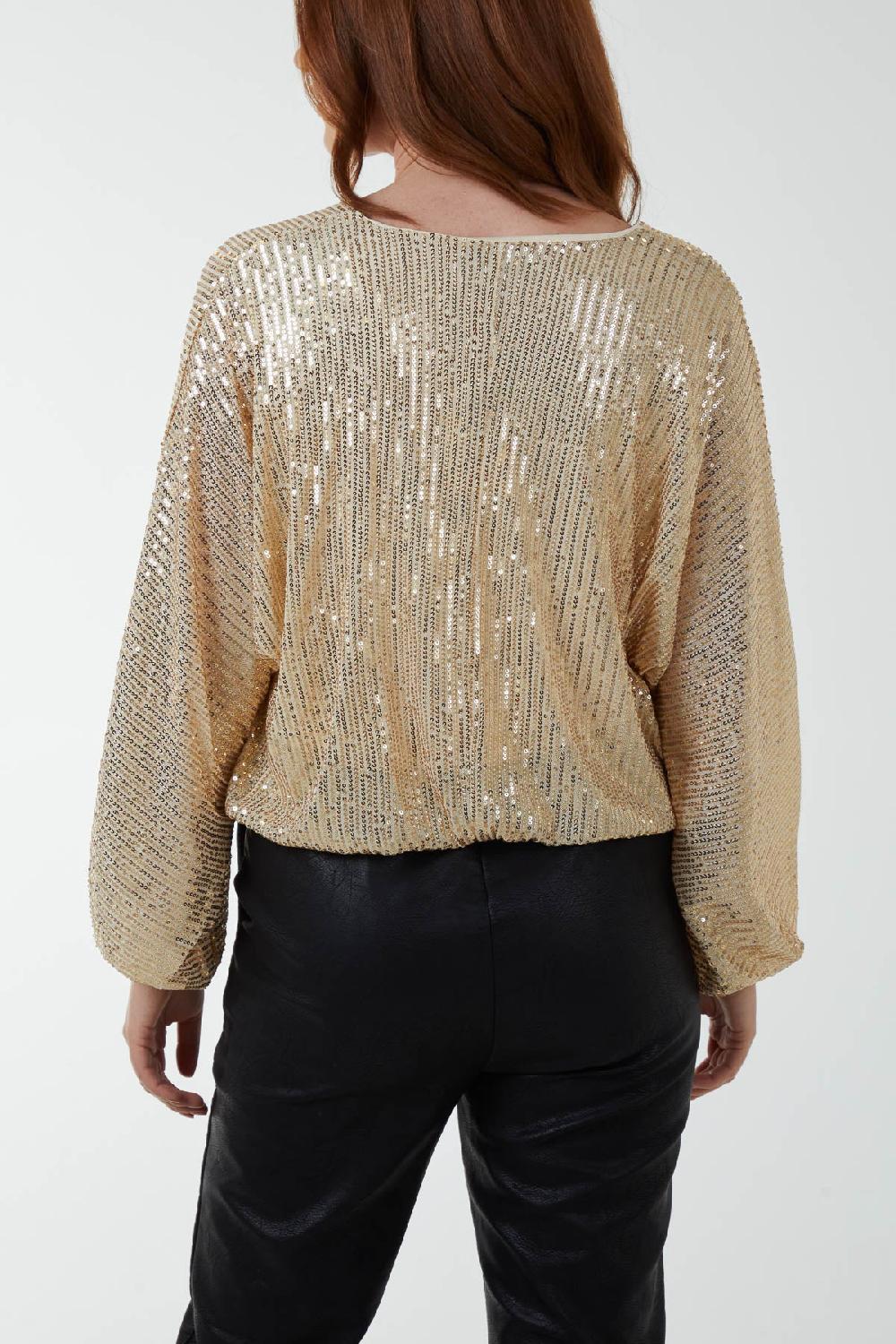 Qed London Sequin V-Neck Batwing Blouse
