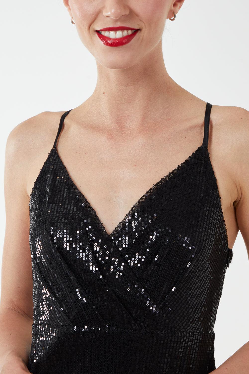 Qed London Sequin Wrap Front Cami Midi Dress