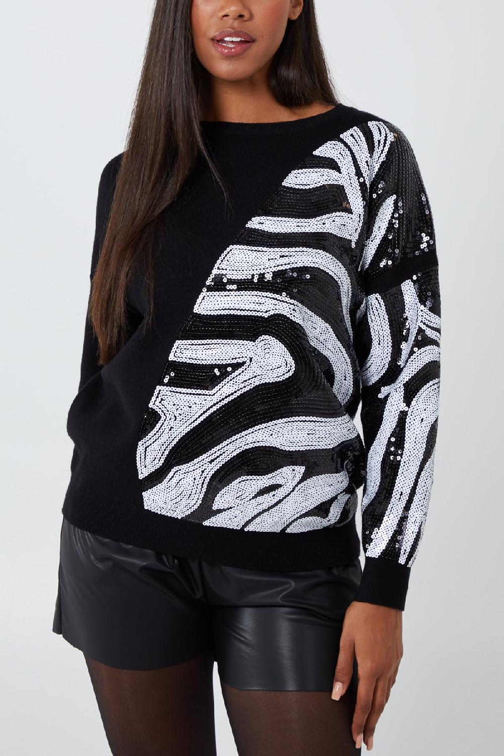 Qed London Sequined Animal Pattern Jumper