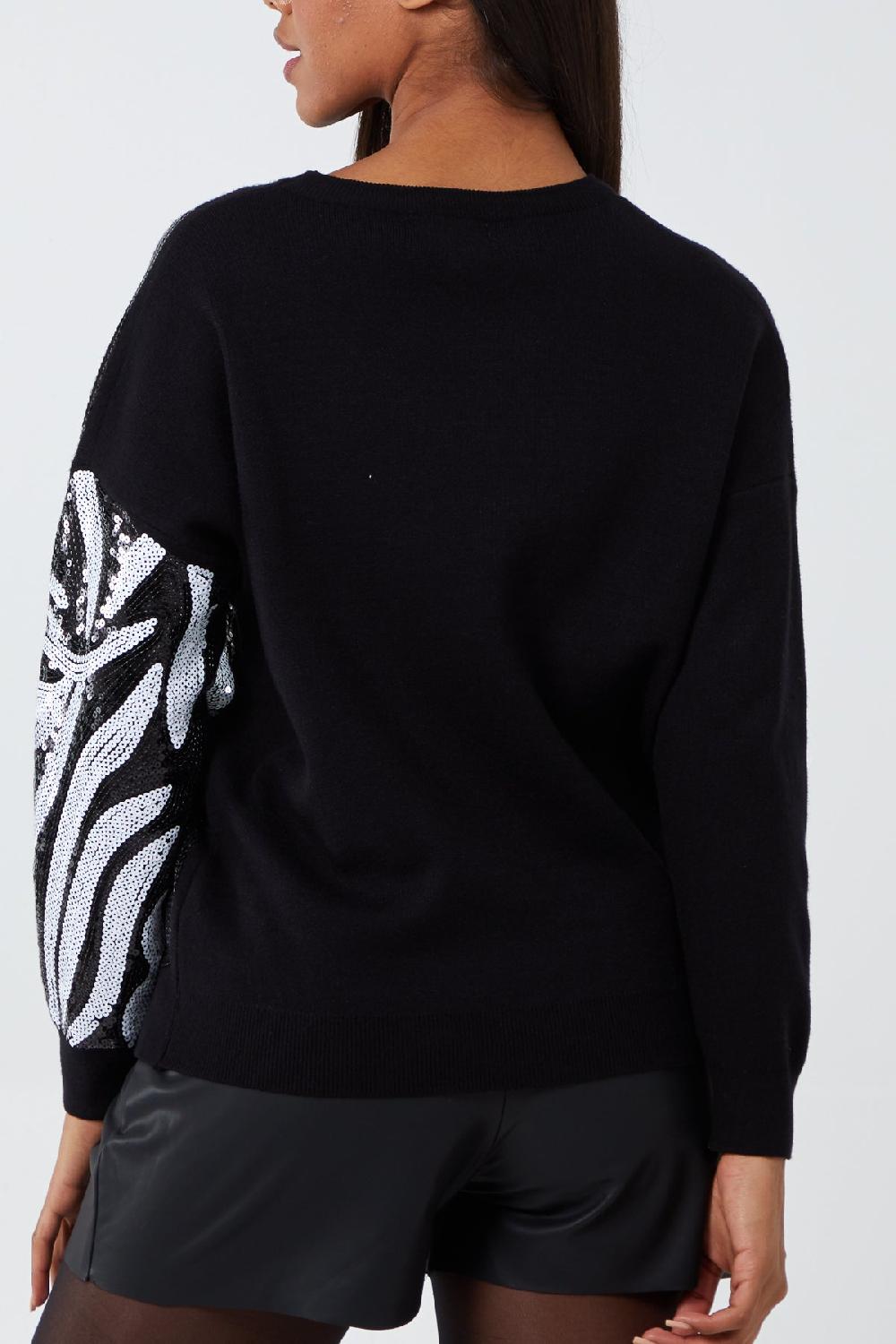 Qed London Sequined Animal Pattern Jumper