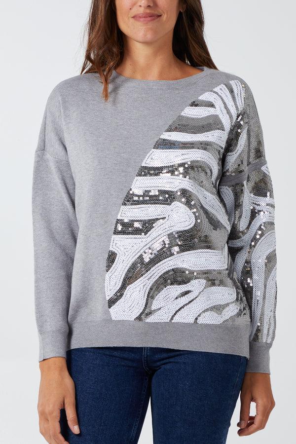 qed london Sequined Animal Pattern Jumper