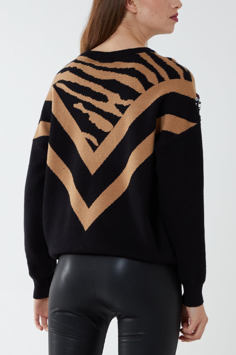 Qed London Sequined V Crew Neck Jumper