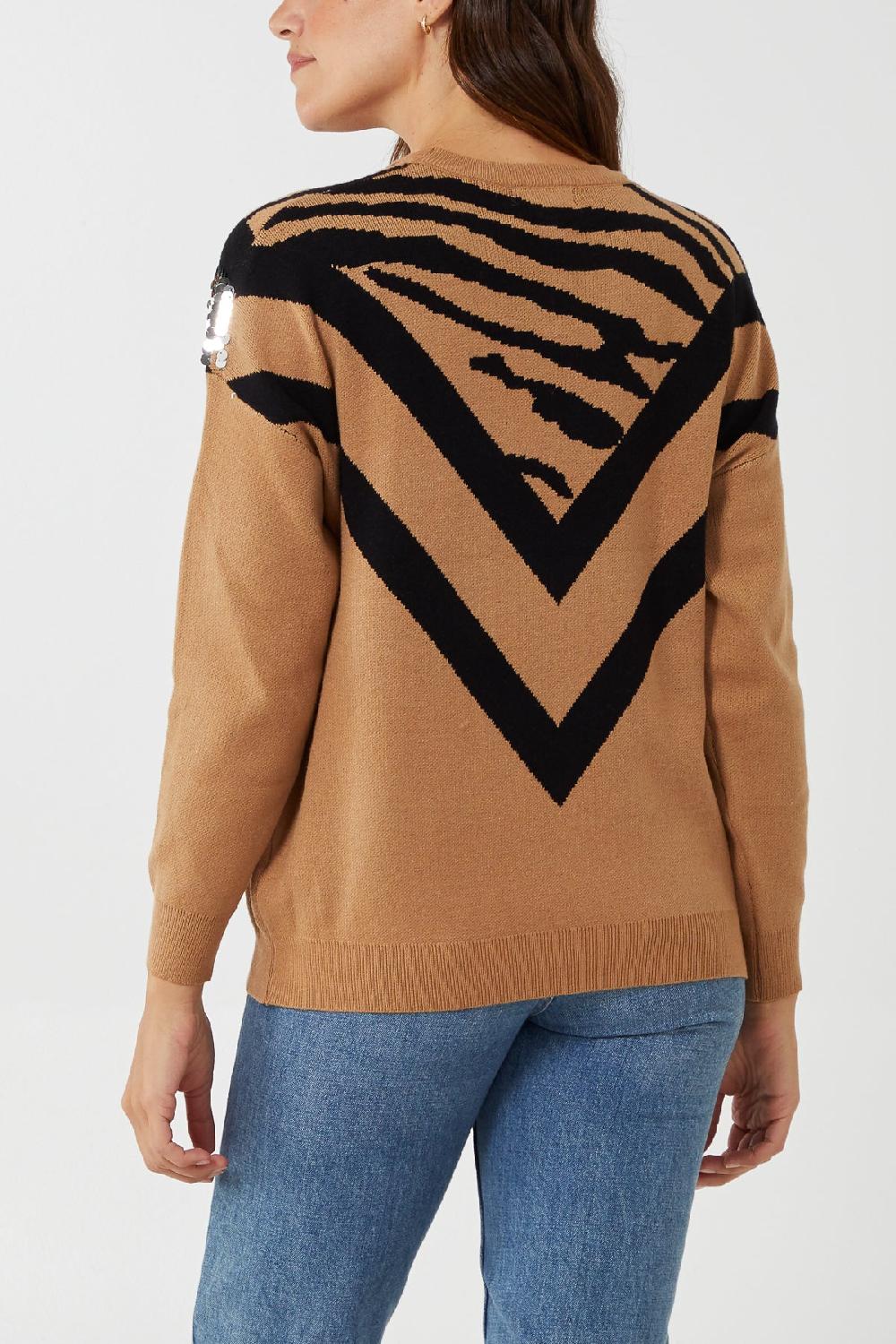 Qed London Sequined V Crew Neck Jumper