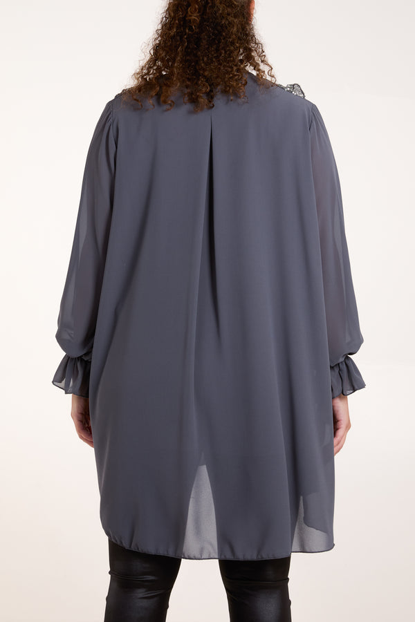 Qed London Sequins Front Frill Blouse