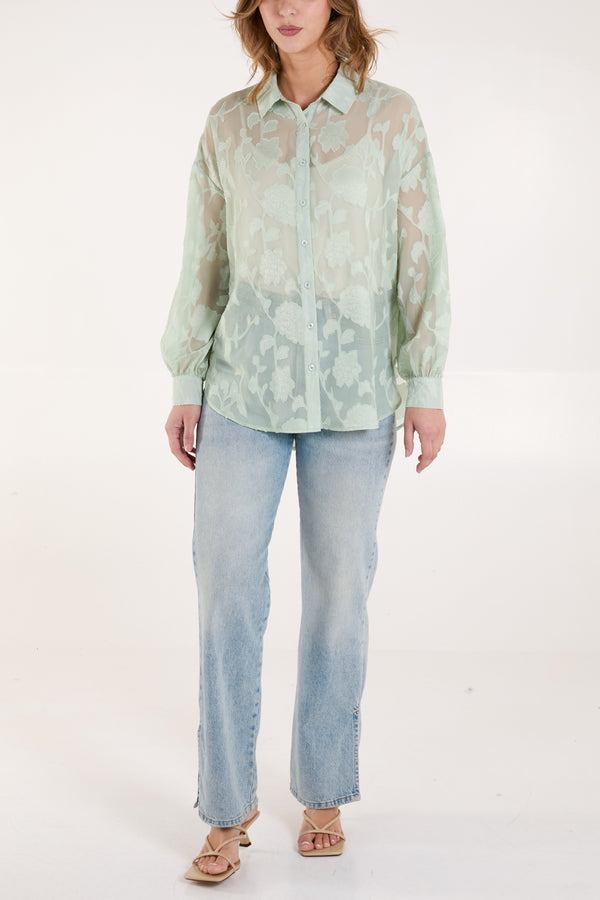 Qed London Sheer Floral Devore Shirt