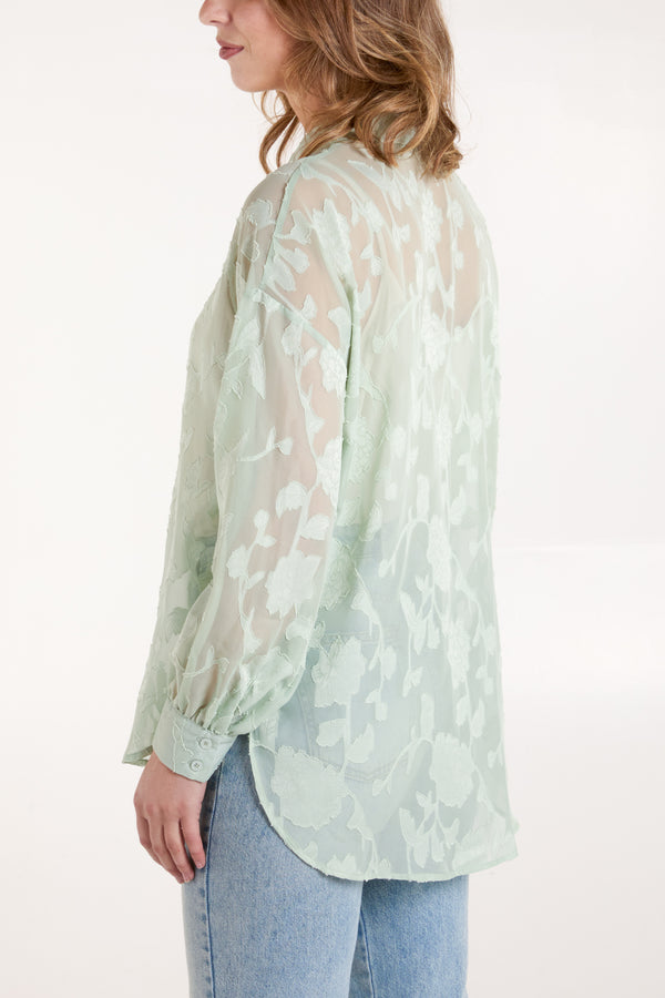 Qed London Sheer Floral Devore Shirt