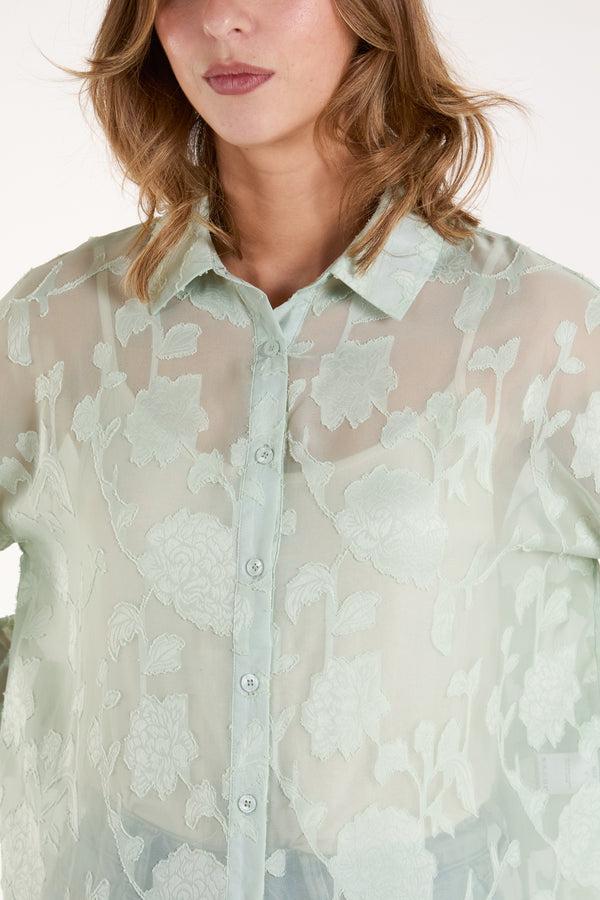 Qed London Sheer Floral Devore Shirt