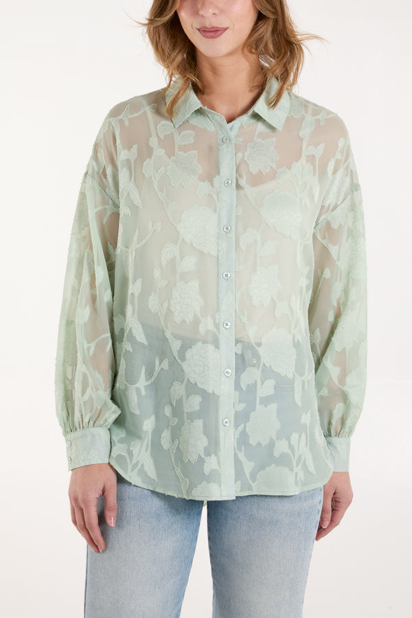 qed london Sheer Floral Devore Shirt