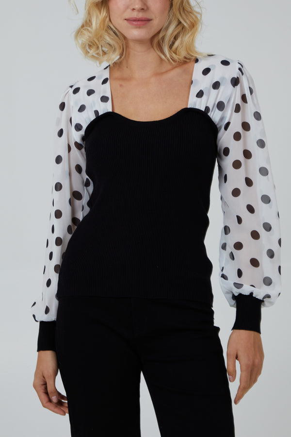 qed london Sheer Polkadot Bodice Top
