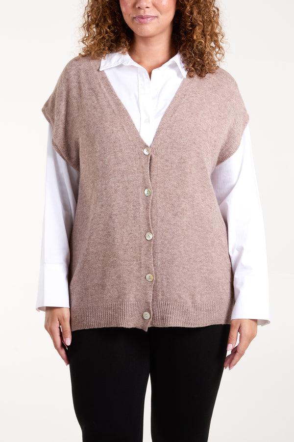 Qed London Shell Buttons Soft Touch Knit Vest