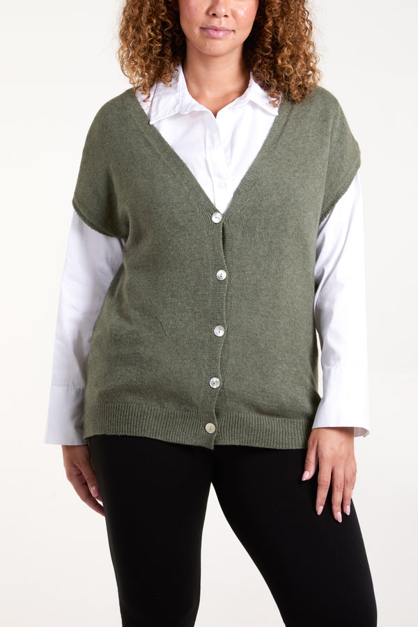 qed london Shell Buttons Soft Touch Knit Vest