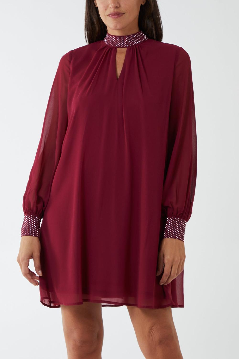 Qed London Shift Diamante Collar Mini Dress