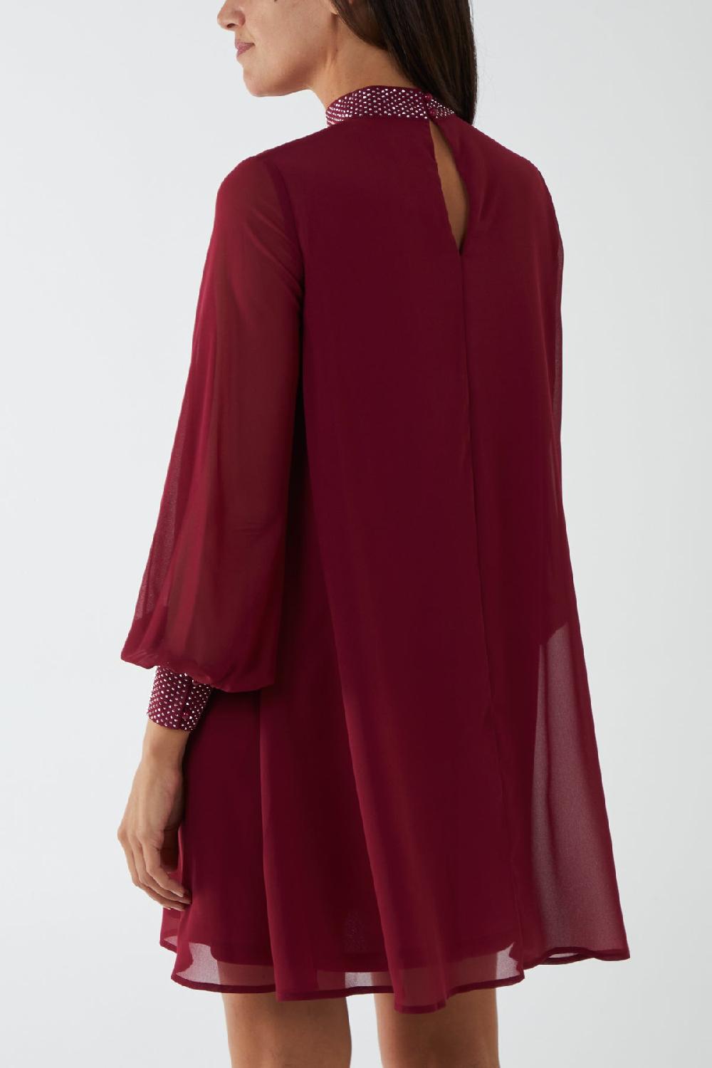 Qed London Shift Diamante Collar Mini Dress