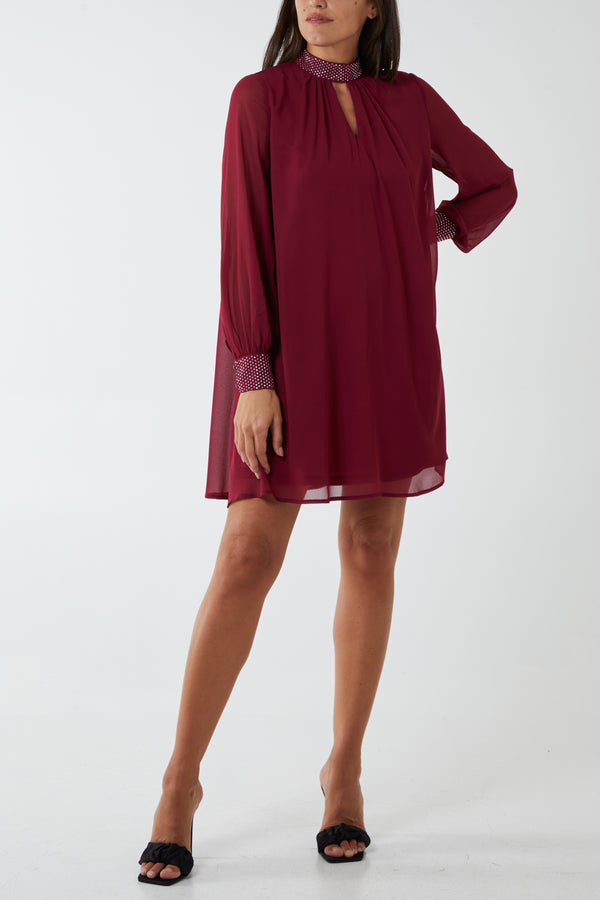 qed london Shift Diamante Collar Mini Dress