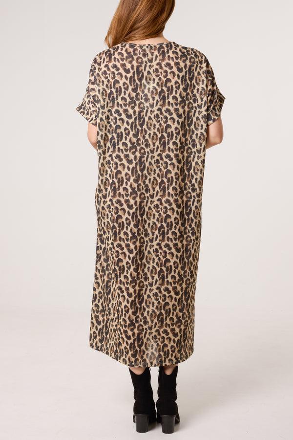 Qed London Shimmer Animal Print Midi Dress