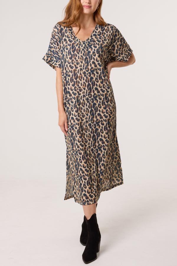 Qed London Shimmer Animal Print Midi Dress