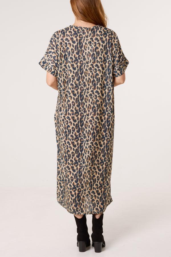 Qed London Shimmer Animal Print Midi Dress