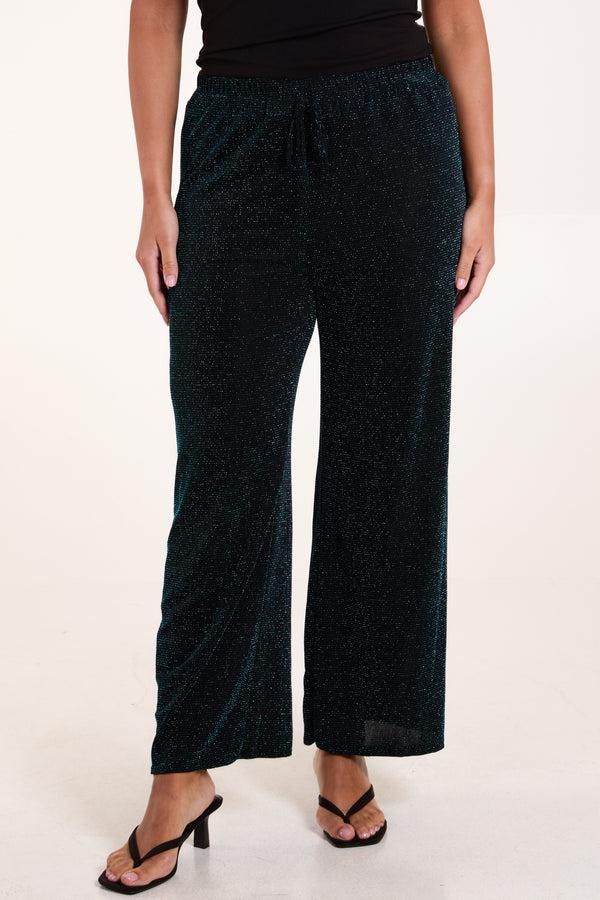 qed london Shimmer Drawstring Wide Leg Trousers