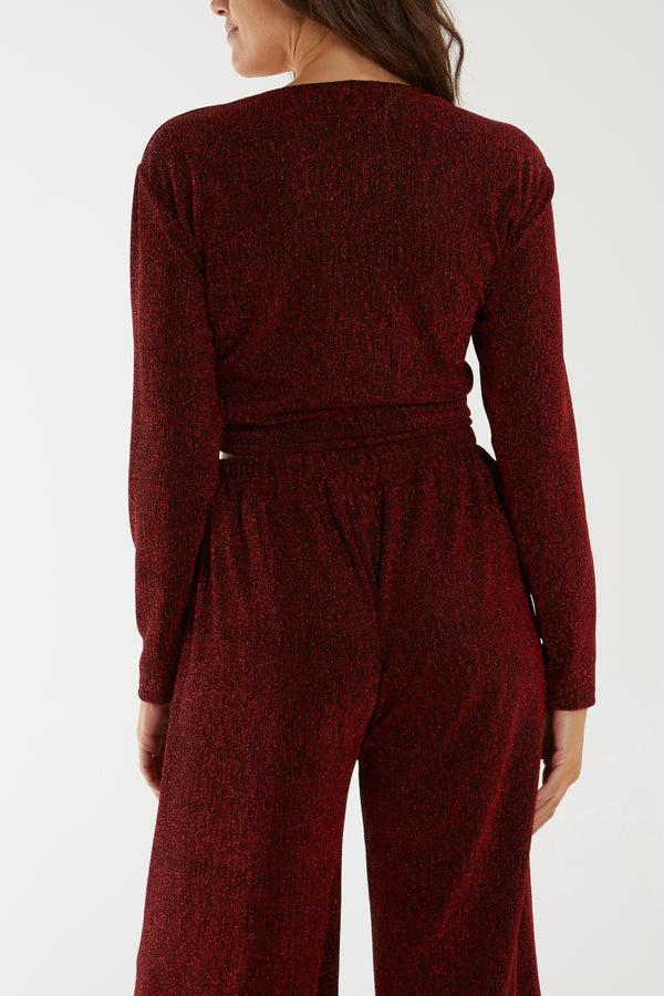 Qed London Shimmer Front Knot Crop Top