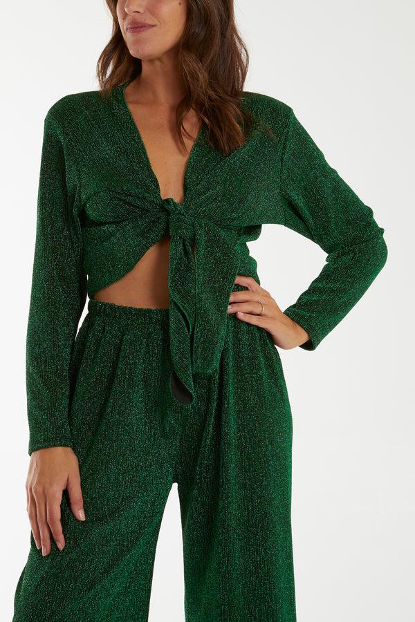 Qed London Shimmer Front Knot Crop Top