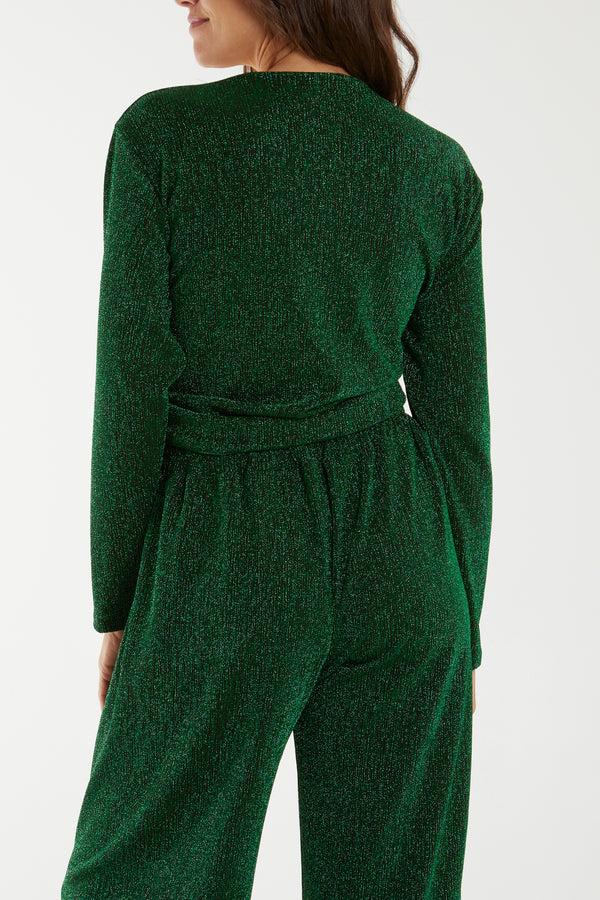 Qed London Shimmer Front Knot Crop Top