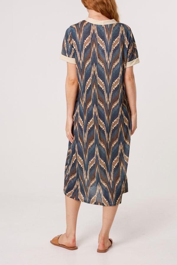 Qed London Shimmer Ikat Short Sleeve Midi Dress