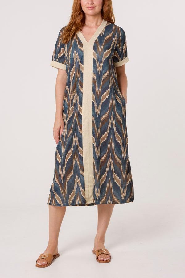 qed london Shimmer Ikat Short Sleeve Midi Dress